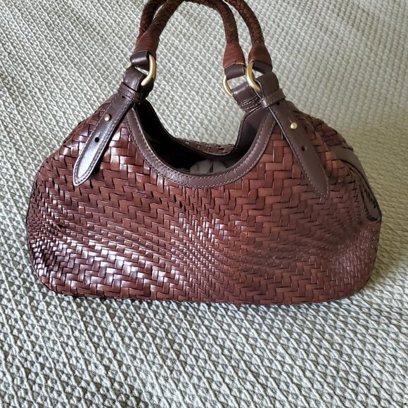 Cole Haan Genevieve Woven Leather Itrecciato Triangle Bag  COLE HAAN Genevieve Woven Triangle Leather Tote/Shoulder Bag